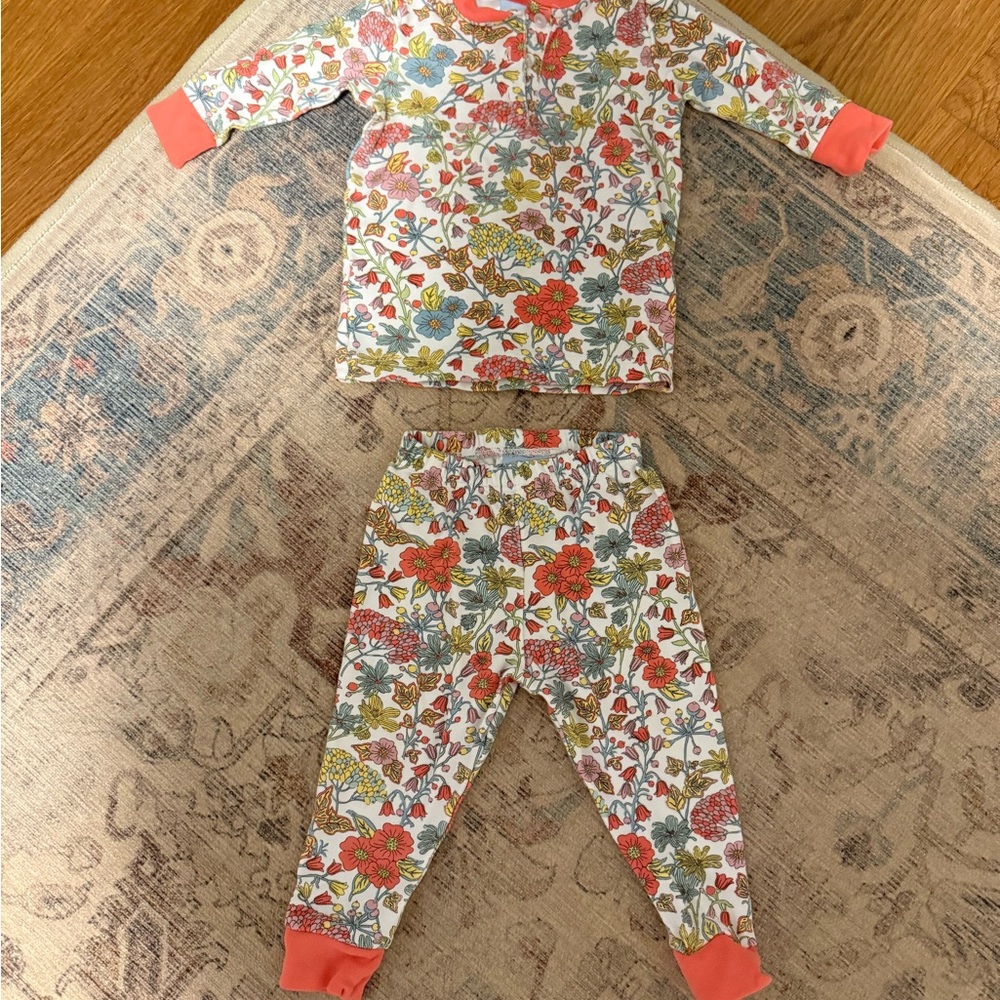 bella bliss Kids Pajama Set with Floral and Coral Accents